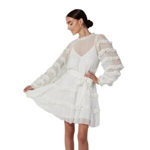 Cleobella Ruffle White Sheer Long Sleeve Dress